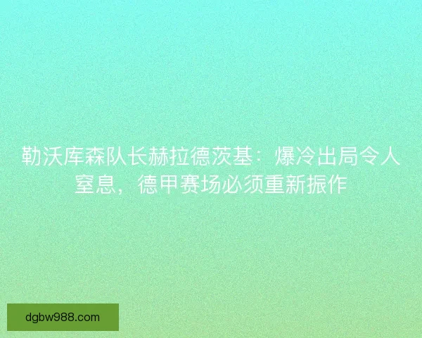勒沃库森队长赫拉德茨基：爆冷出局令人窒息，德甲赛场必须重新振作
